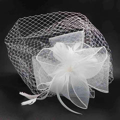 Feather Flower Fascinator with Netting Veil Fascinator Something Special Hat lb7719WH White