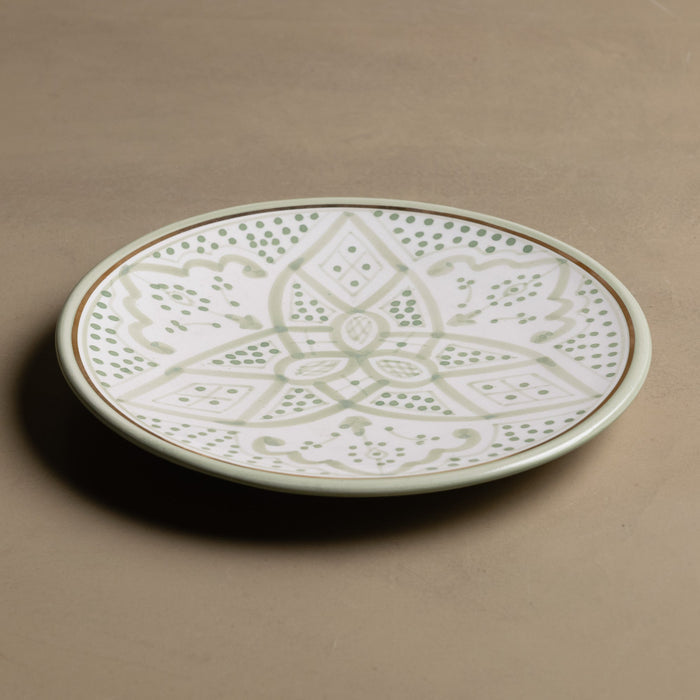 Fez Dinner Plate Green - Moroccan Dinnerware Adorned with 12 Carat Gold Accents - Benisouk