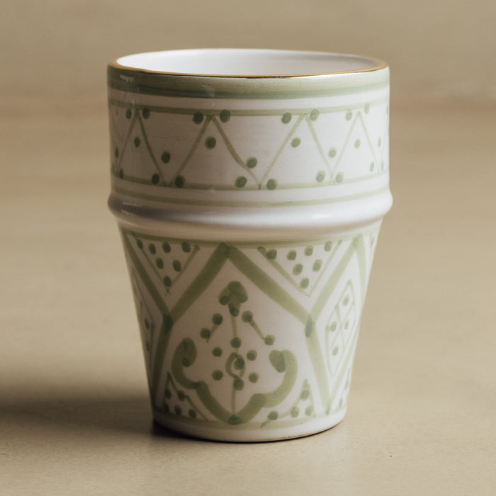 Fez Green Cup - Moroccan Dinnerware Adorned with 12 Carat Gold Accents - Benisouk