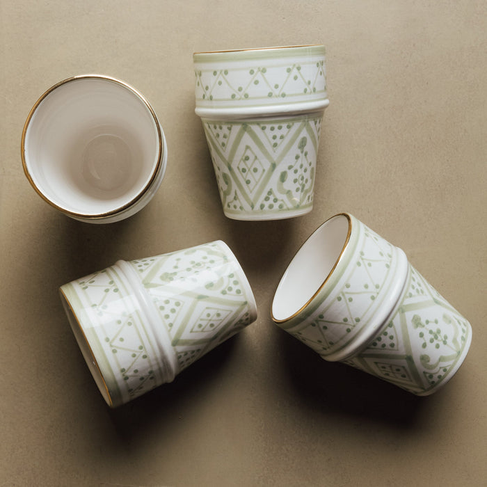 Fez Green Cup - Moroccan Dinnerware Adorned with 12 Carat Gold Accents - Benisouk