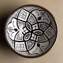 Fez Noir Bowl - Moroccan Dinnerware Adorned with 12 Carat Gold Accents - Benisouk