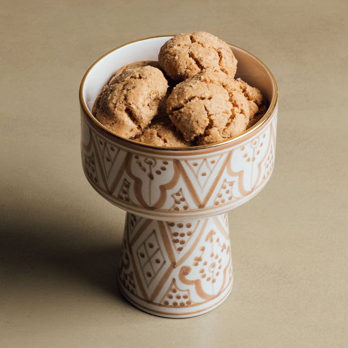 Fez Sand Pedestal Bowl - Handcrafted with 12 Carat Gold Accents - Benisouk