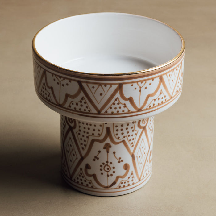 Fez Sand Pedestal Bowl - Handcrafted with 12 Carat Gold Accents - Benisouk