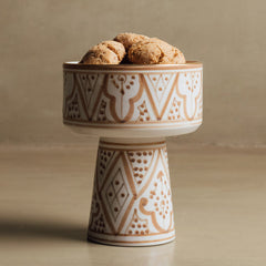 Fez Sand Pedestal Bowl - Handcrafted with 12 Carat Gold Accents - Benisouk