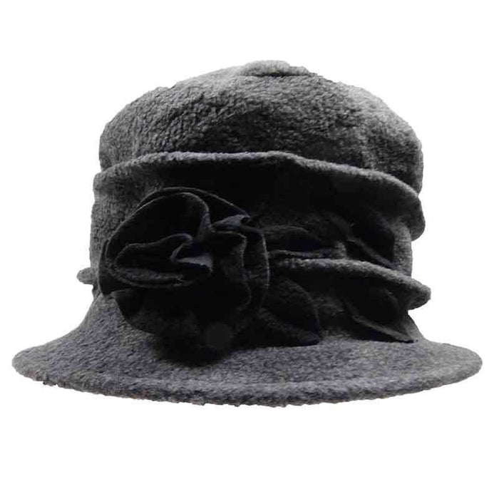 Fleece Beanie with Flower and Leaf Accent by JSA for Women Beanie Jeanne Simmons Accessories js7382GY Grey