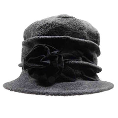 Fleece Beanie with Flower and Leaf Accent by JSA for Women Beanie Jeanne Simmons Accessories js7382GY Grey