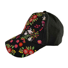 Flower Motif Embroidered Baseball Cap Cap Something Special Hat ac3701bk Black