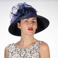 Flower with Pleats Down Brim Church Hat, Ice Blue - KaKyCO Dress Hat KaKyCO