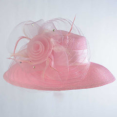 Flower with Pleats Down Brim Church Hat, Pink - KaKyCO Dress Hat KaKyCO 301729pk Pink