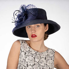 Flower with Pleats Down Brim Church Hat, Pink - KaKyCO Dress Hat KaKyCO