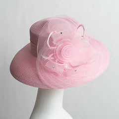 Flower with Pleats Down Brim Church Hat, Pink - KaKyCO Dress Hat KaKyCO