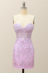 Sweetheart Lavender Lace Bodycon Mini Dress