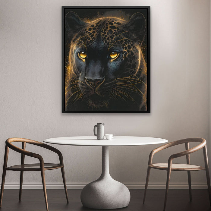 Glowing Panther - Big Cat Wall Art in Black Frame