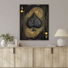Gold Ace of Spades - Black Card Canvas Print