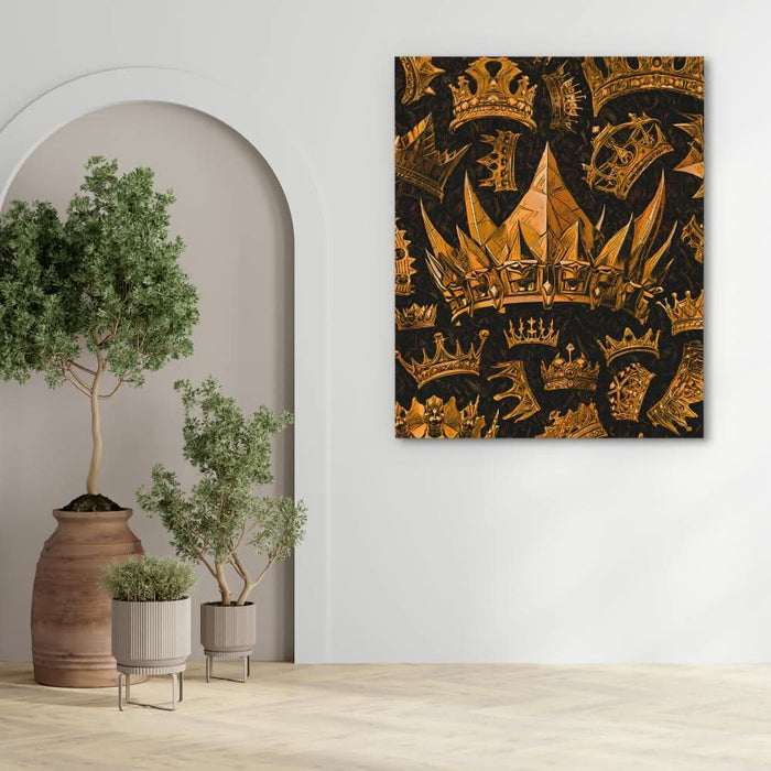 Gold King Crowns - King Wall Art in Black Frame