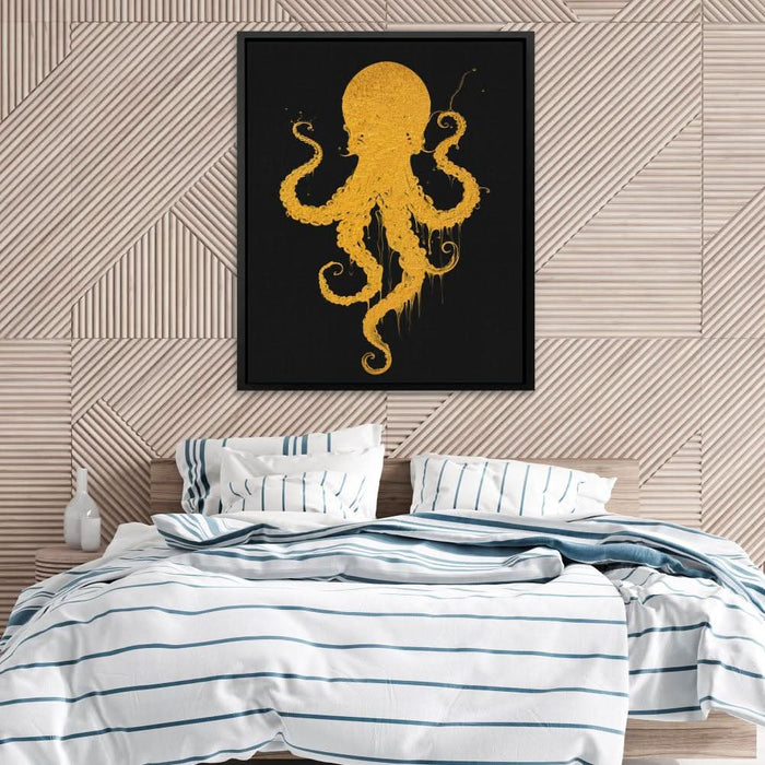 Gold Octopus Dance - Minimalist Black and Gold Canvas Wall Art