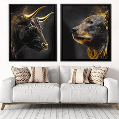 Golden Bull and Bear - Animals Canvas Wall Art
