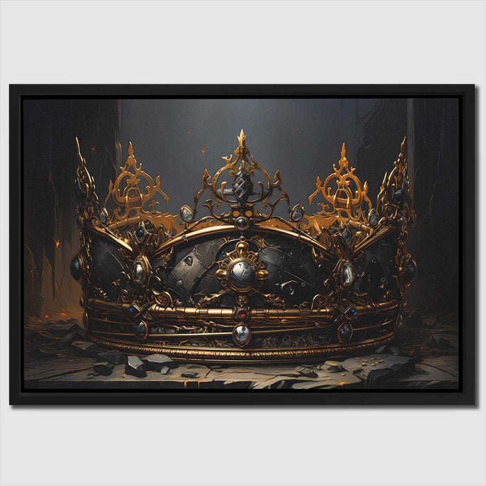 Golden Gothic Crown - Gothic Black Canvas Wall Art