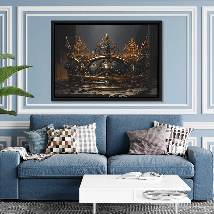 Golden Gothic Crown - King and Queen Wall Art in Black Frame
