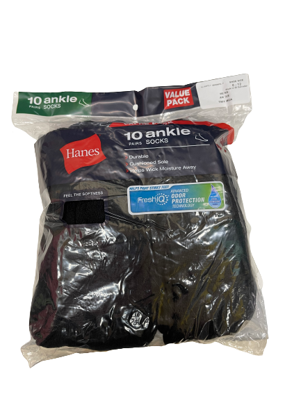 Hanes Men's Ankle Socks - 10PK  BLACK  or White