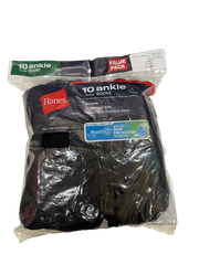 Hanes Men's Ankle Socks - 10PK  BLACK  or White