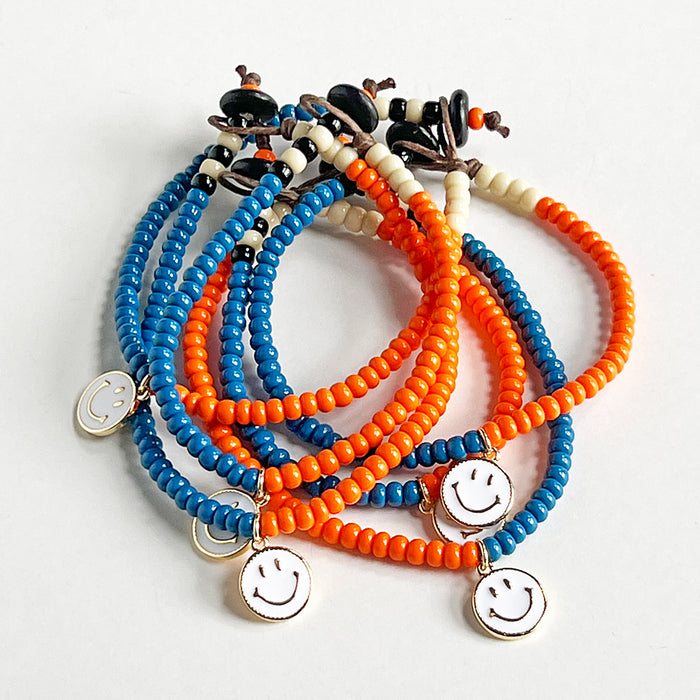 Happy Face Beaded Bracelet (Orange & Blue)