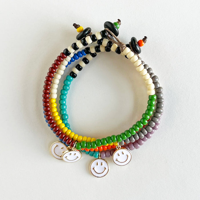 Happy Face Beaded Bracelet (Orange & Blue)