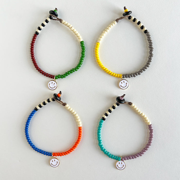 Happy Face Beaded Bracelet (Orange & Blue)