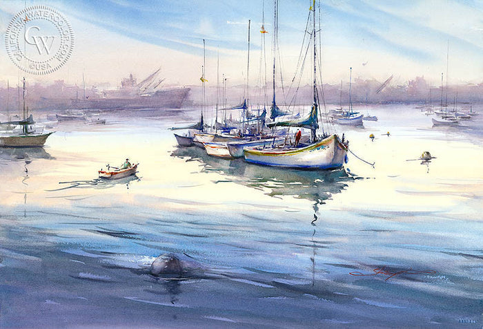 Harbor Morning III, watercolor painting by Shuang Li (American art). Original painting and fine art giclée reproduction by California Watercolor for wall decor.