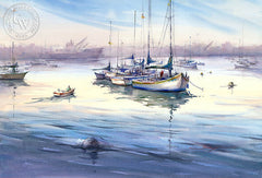 Harbor Morning III, watercolor painting by Shuang Li (American art). Original painting and fine art giclée reproduction by California Watercolor for wall decor.