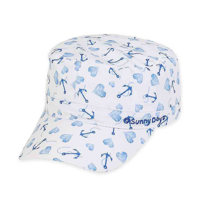 Hearts & Anchors Cotton Cadet Cap for Small Heads - Sunny Dayz Hat Cap Sun N Sand Hats HK341 White XS /S (52-54 cm)
