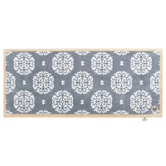 Home 44 Washable Runner in Grey- a 100% recycled cotton runner featuring a horizontal array of white floral patterns.