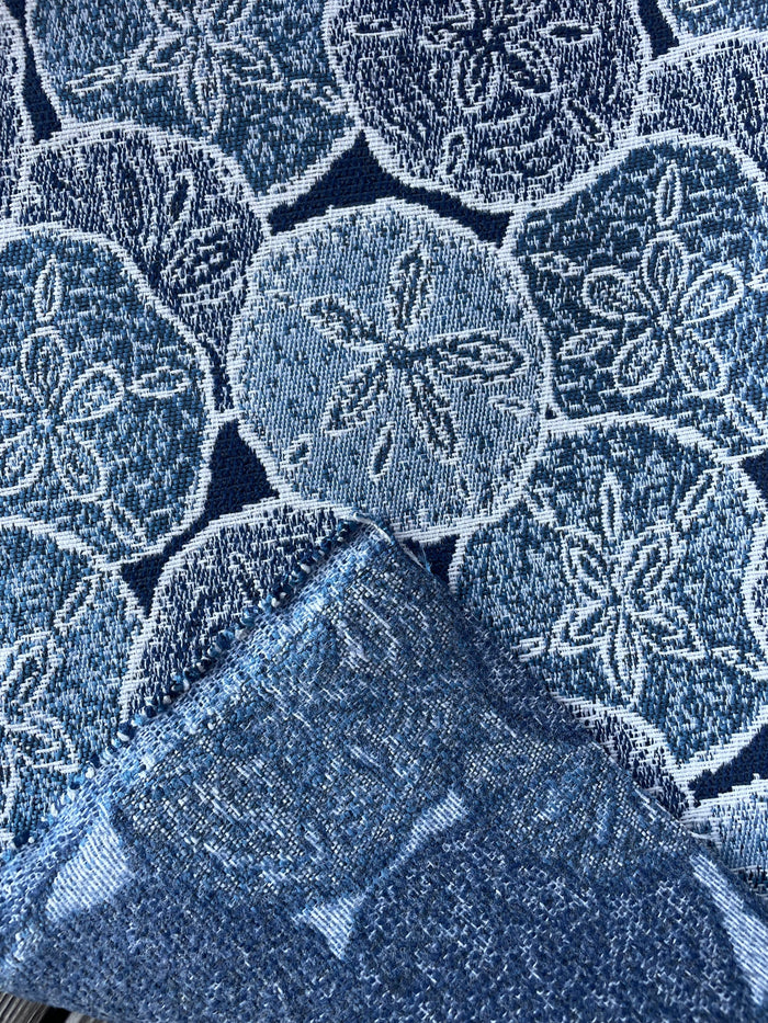 Sand Dollar Navy blue & White Woven Outdoor Upholstery Fabric by the Yard - Annabel Bleu
