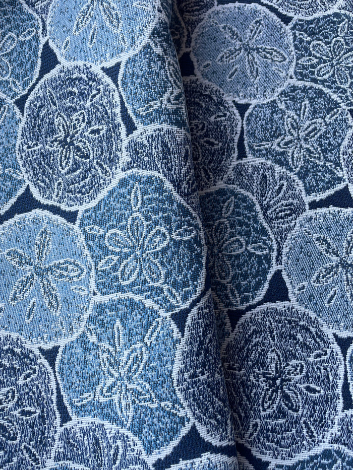 Sand Dollar Navy blue & White Woven Outdoor Upholstery Fabric by the Yard - Annabel Bleu