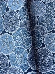 Sand Dollar Navy blue & White Woven Outdoor Upholstery Fabric by the Yard - Annabel Bleu