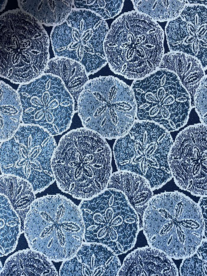 Sand Dollar Navy blue & White Woven Outdoor Upholstery Fabric by the Yard - Annabel Bleu