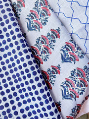 Indigo Block Printed Trellis Pillow Cover: Available in 10 Sizes - Annabel Bleu
