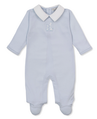 Kissy Kissy Collar Footie in Light Blue Giraffe Laughs