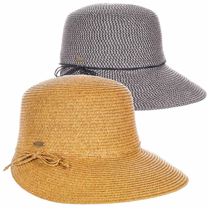 Ladies's Straw Cap with Twisted Raffia Tie - Scala Collection Hats Facesaver Hat Scala Hats LP386-BLK Black OS (57 cm)