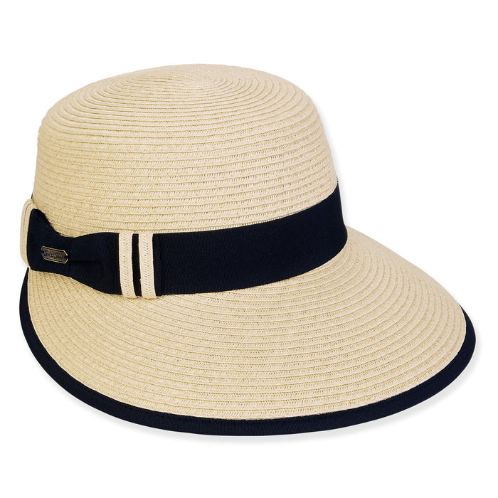 Ladies's Straw Cap with Wide Ribbon Band and Bow - Sun 'N' Sand Hats Facesaver Hat Sun N Sand Hats HH3243A Natural OS