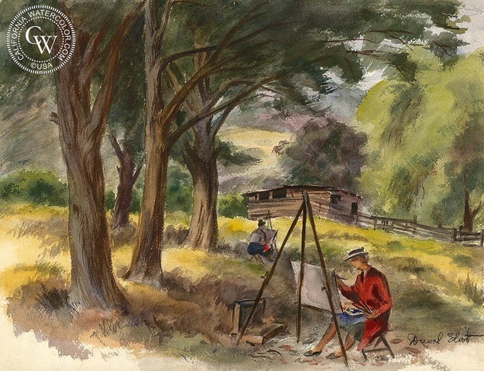 Lady Painters, 1943, watercolor painting by Duval Eliot (American art). Original painting and fine art giclée reproduction by California Watercolor for wall decor.