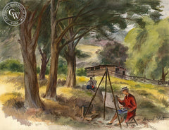 Lady Painters, 1943, watercolor painting by Duval Eliot (American art). Original painting and fine art giclée reproduction by California Watercolor for wall decor.
