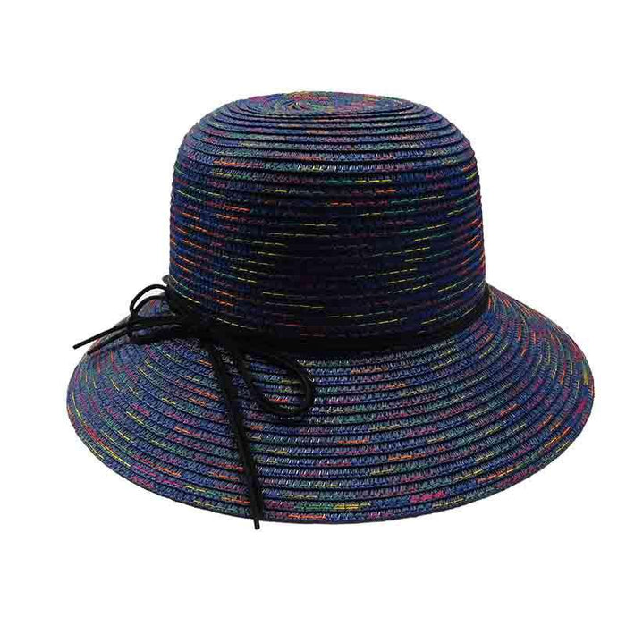 Large Brim Lampshade Style Hat with Rainbow Stitching Wide Brim Hat Jeanne Simmons Accessories js8007bl Blue