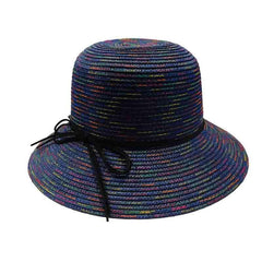 Large Brim Lampshade Style Hat with Rainbow Stitching Wide Brim Hat Jeanne Simmons Accessories js8007bl Blue