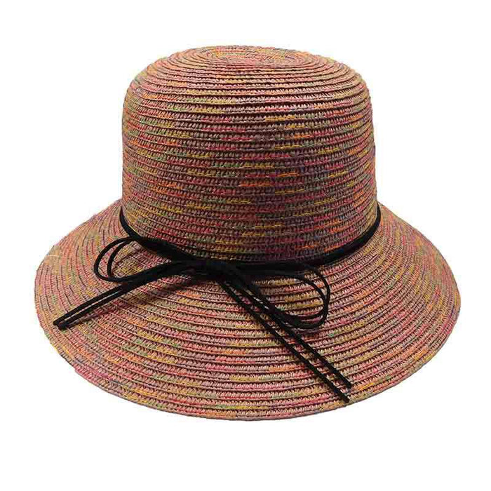 Large Brim Lampshade Style Hat with Rainbow Stitching Wide Brim Hat Jeanne Simmons Accessories js8007pk Pink