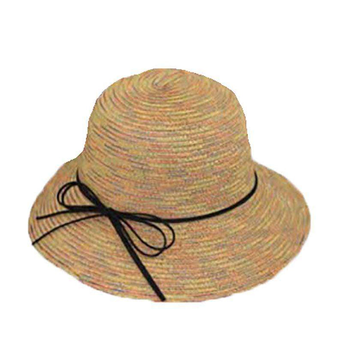 Large Brim Lampshade Style Hat with Rainbow Stitching Wide Brim Hat Jeanne Simmons Accessories js8007bg Beige