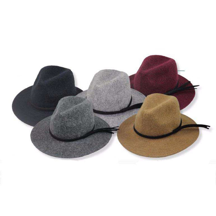 Large Brim Wool Fedora with Double Leatherette Band Safari Hat Jeanne Simmons Accessories