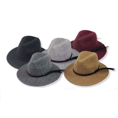 Large Brim Wool Fedora with Double Leatherette Band Safari Hat Jeanne Simmons Accessories