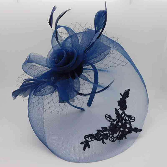 Large Embroidered Mesh Veil Fascinator Fascinator Something Special Hat lb7720nv Navy