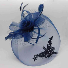 Large Embroidered Mesh Veil Fascinator Fascinator Something Special Hat lb7720nv Navy